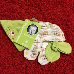 2 Pack Infant Cap & Mittens Set